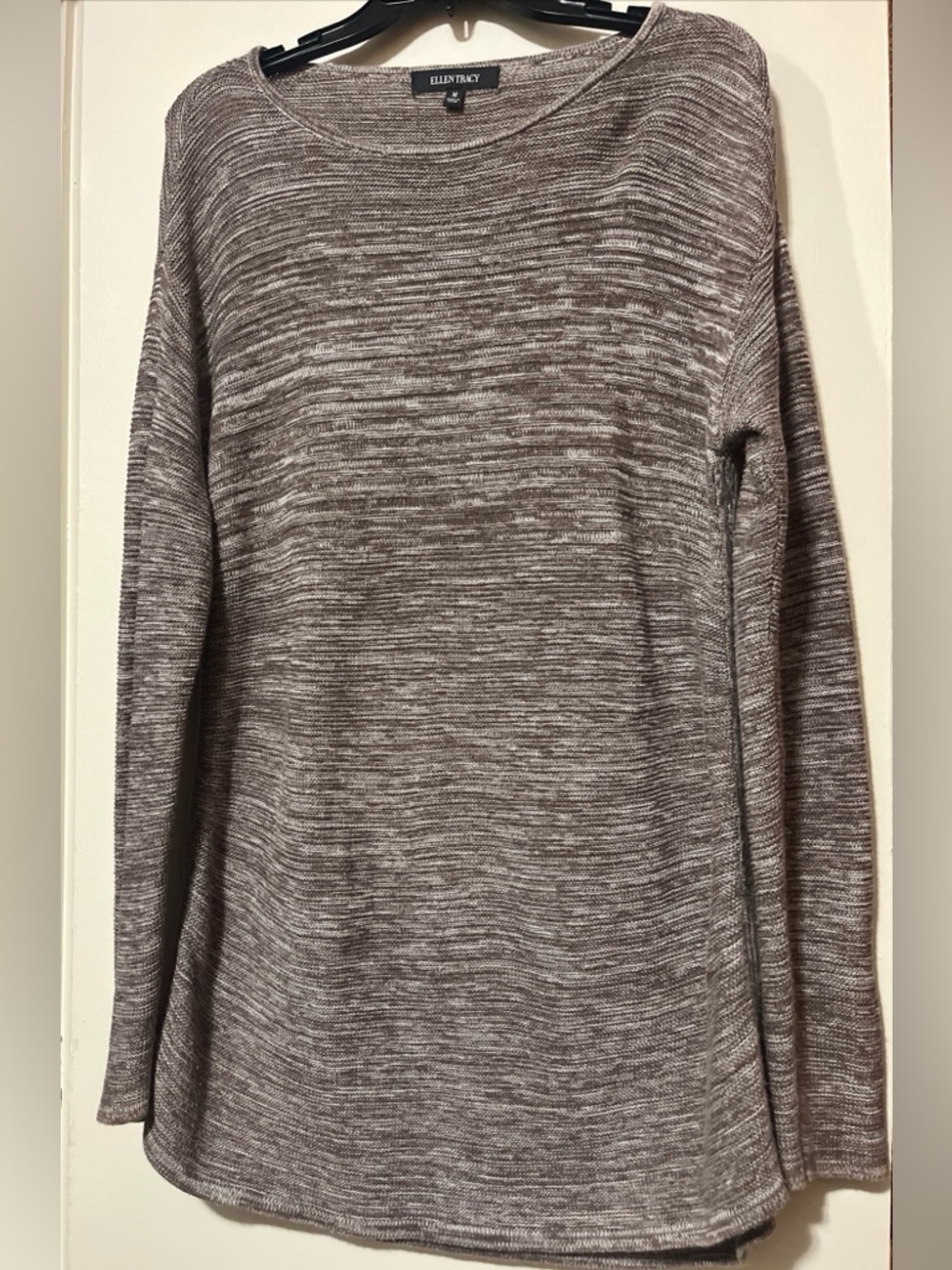 Ellen Tracy Heathered Brown and Cream Crewneck Sweater